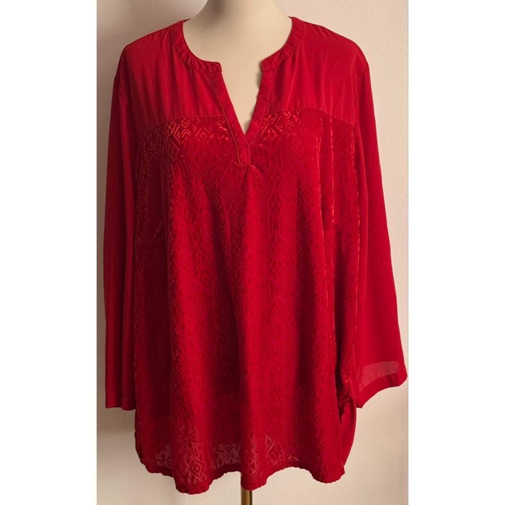Women's Liz Claiborne Red Burnout Tunic Top 3X